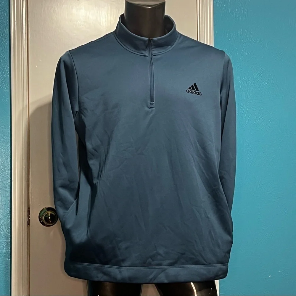Adidas Aero Ready Light Blue Fleece lined quarter zip pullover Jacket XL Guc